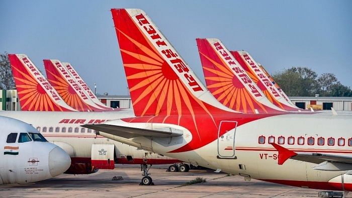 Air India planes parked at the IGI Airport in New Delhi. Credit: PTI Photo