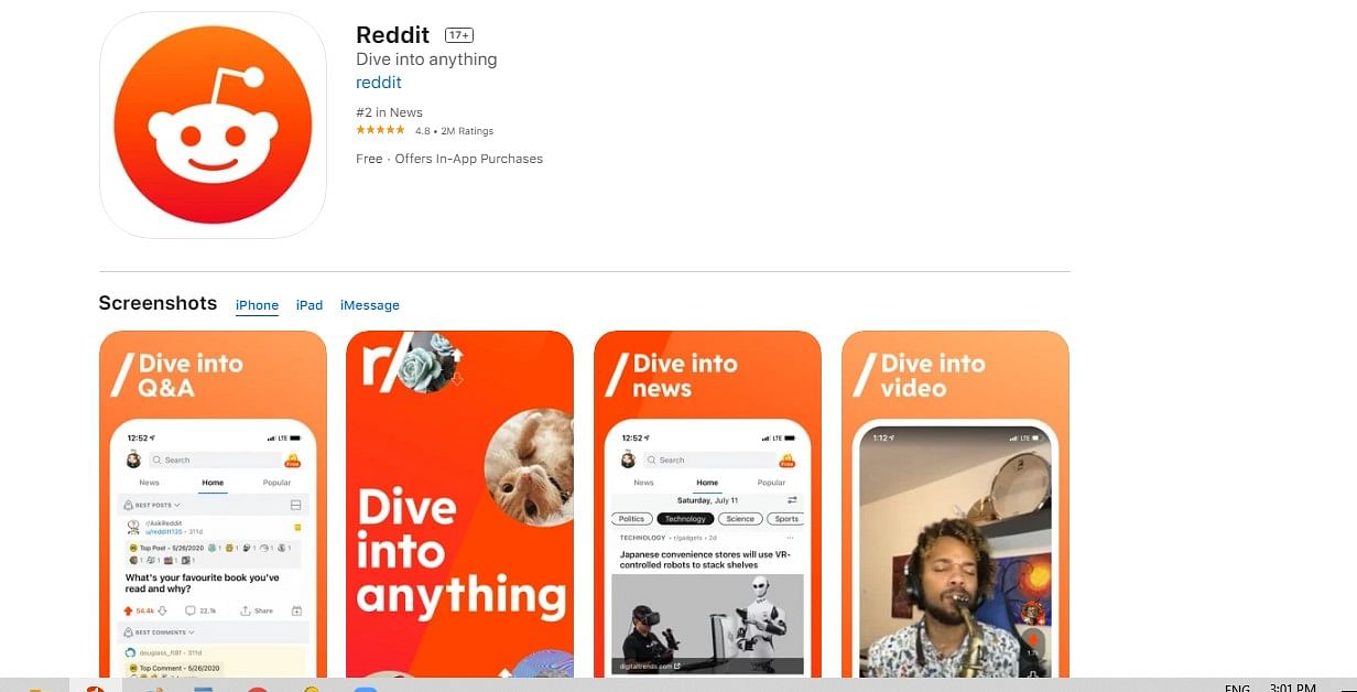 Reddit on Apple App Store (screen-grab)