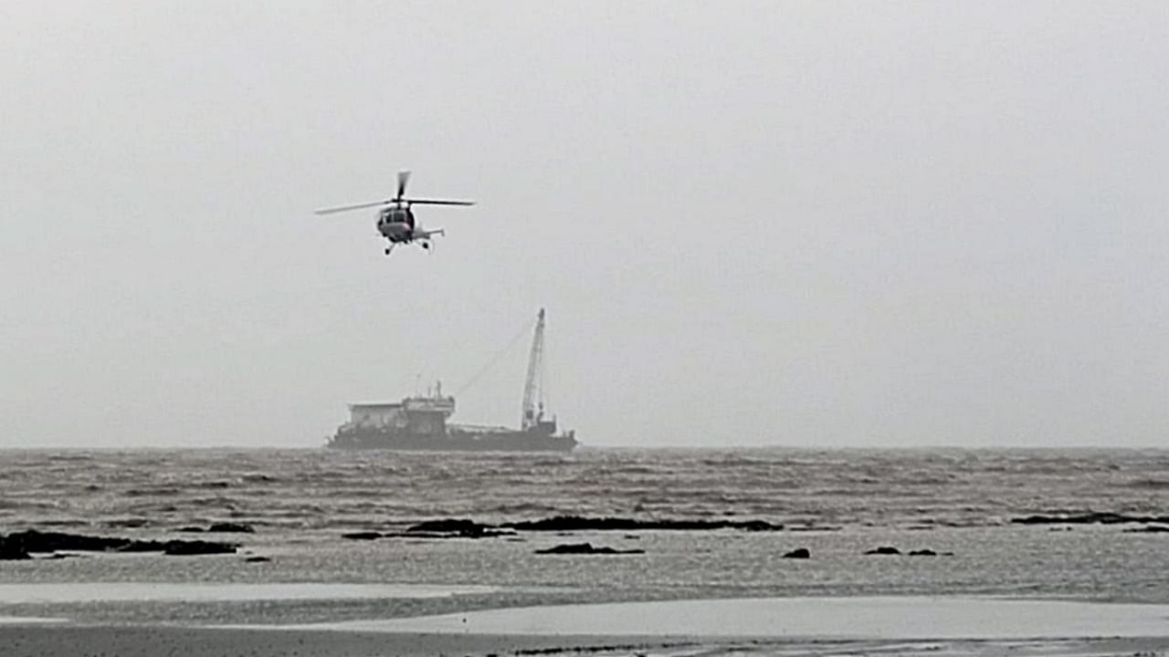 Rescue operations underway off Mumbai coast. Credit: PTI Photo