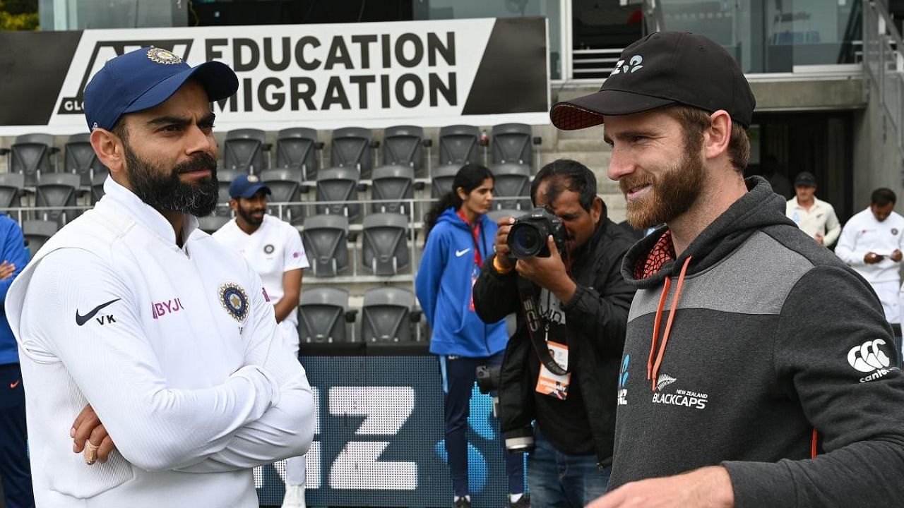 Indian skipper Virat Kohli and New Zealand's Kane Williamson. Credit: AFP File Photo