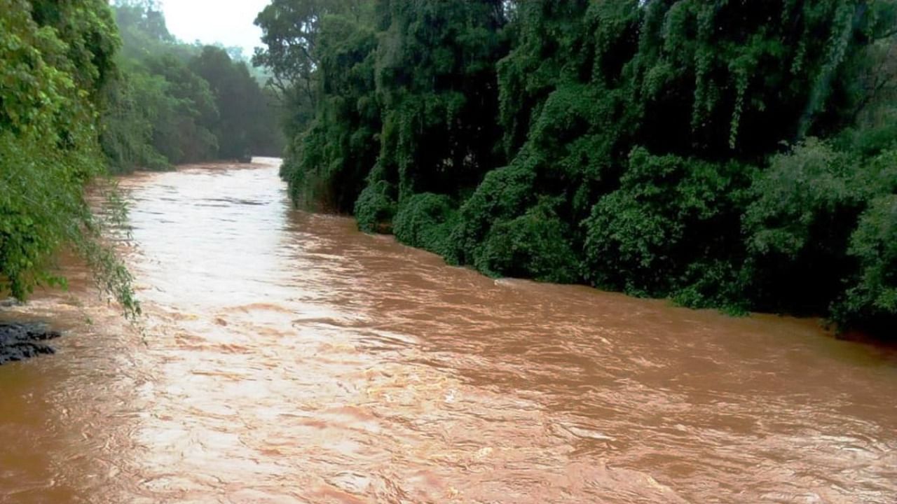 As many as six of nine bridge-cum-barrages in Chikkodi and Nippani taluks, Belagavi district, have gone underwater despite no discharges from Maharashtra dams. Credit: DH Photo