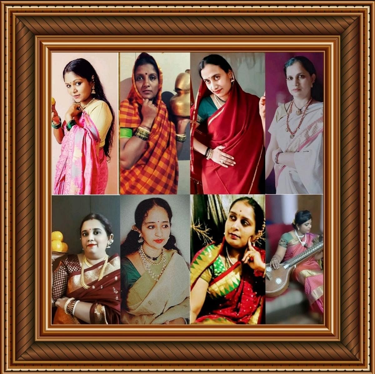 During the lockdown, Yogitha Jagadeesh and her friends posed as characters from Raja Ravi Varma’s paintings. They have made a collage from it as a Friendship Day memento. (Top row, from left) Preethi, Anu, Suma and Ramya. (Bottom row) Yogitha, Sapna, Prabha and Aruna.