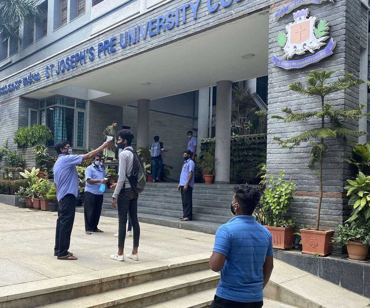 Thermal scanning is mandatory at the entrance of St Joseph’s Pre-University College, FM Cariappa Road.