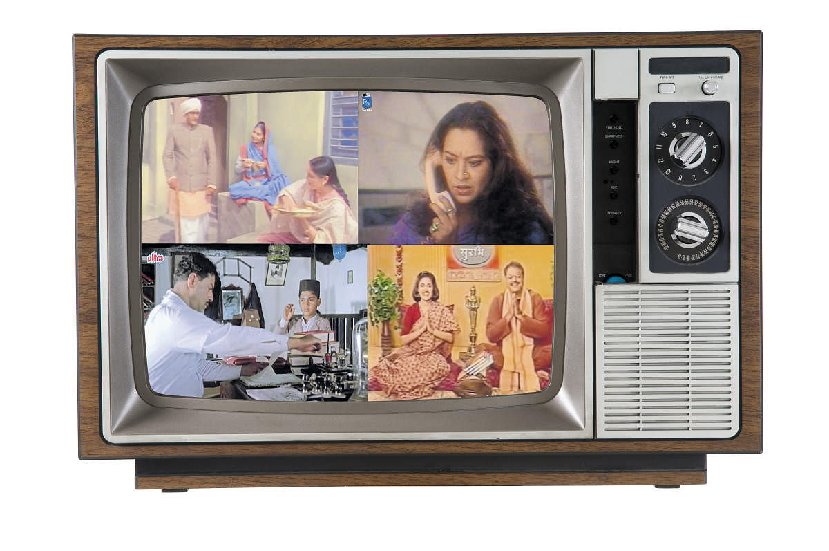 Television shows like (clockwise) Rajani, Surabhi, Malgudi Days and Buniyaad on Doordarshan, brought the family together in the living room.