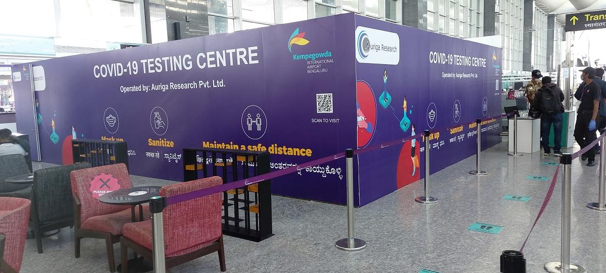 This Covid-testing kiosk at the Kempegowda airport became operational on Tuesday.