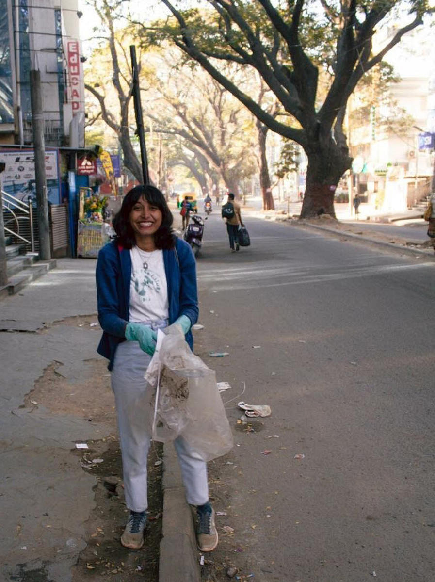 Disha at a neighbourhood-cleaning campaign. The Delhi police have slapped sedition and conspiracy charges against her.