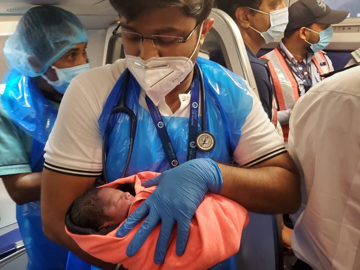 A baby born on board an IndiGo flight in October. Cabin crew say they are trained to handle inflight births.