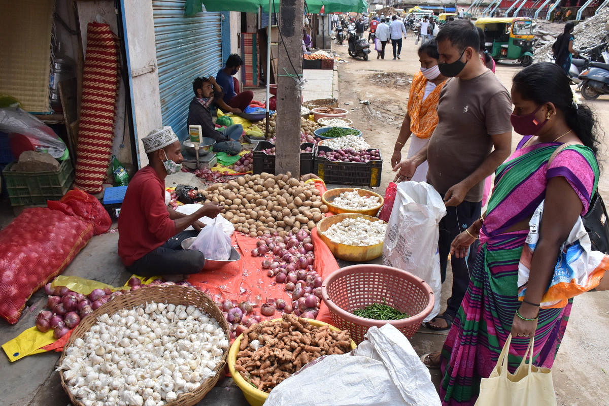 K R Market has 2,200 vendors and only about 450 have opened makeshift stalls outside the market.