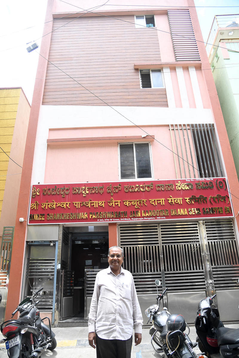 Vasanthraj Ranka, founder, in front of the pigeon hospital in Rajajinagar.