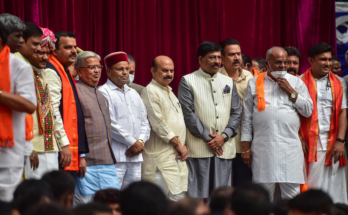 Karnatka CM Basavaraj Bommai's new cabinet. Credit: PTI Photo