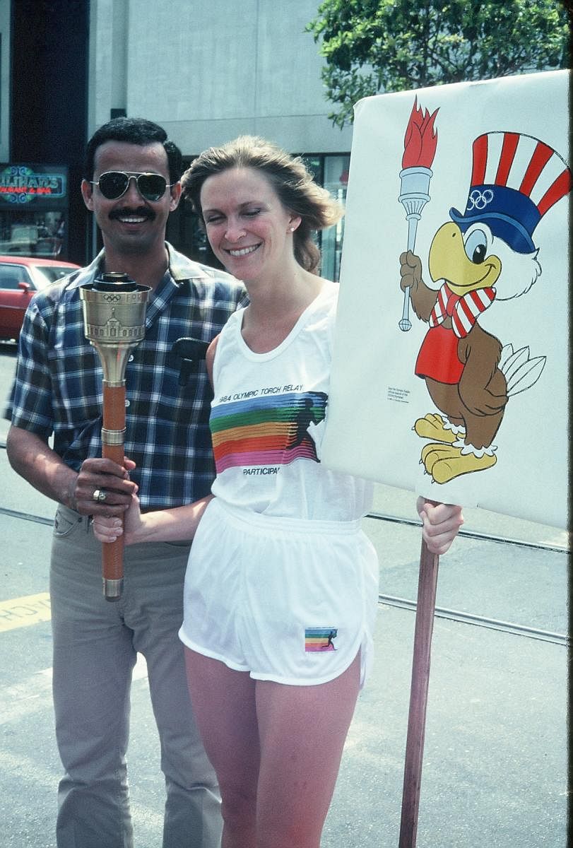 Govadia got to hold the Olympic torch in the Los Angeles Olympics in 1984.