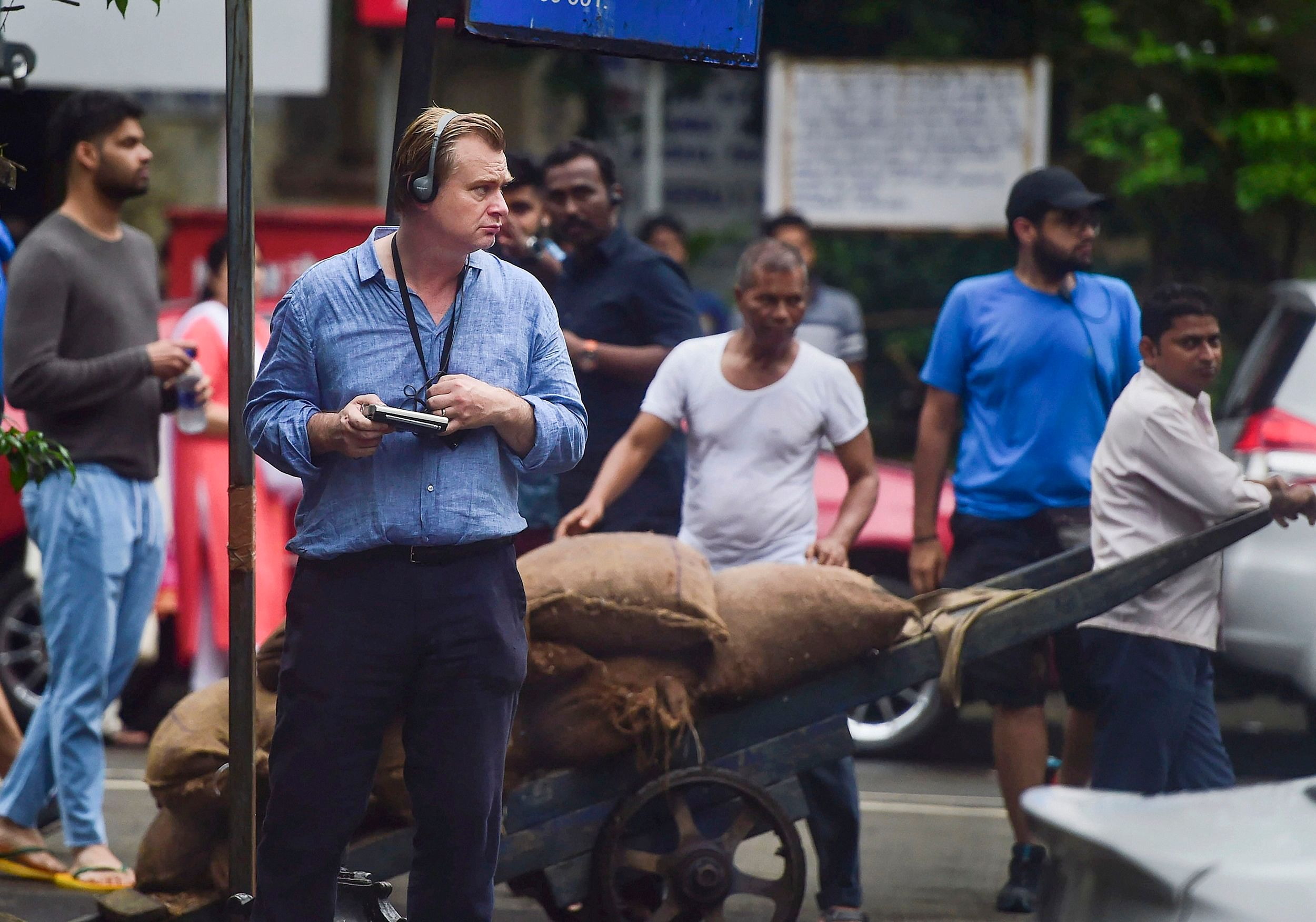 Christopher Nolan during the shooting of ‘Tenet’ at Colaba in Mumbai. AFP
