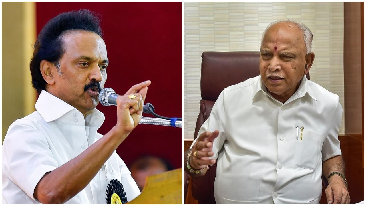 Tamil Nadu Chief Minister M K Stalin and B S Yediyurappa. Credit: PTI Photo