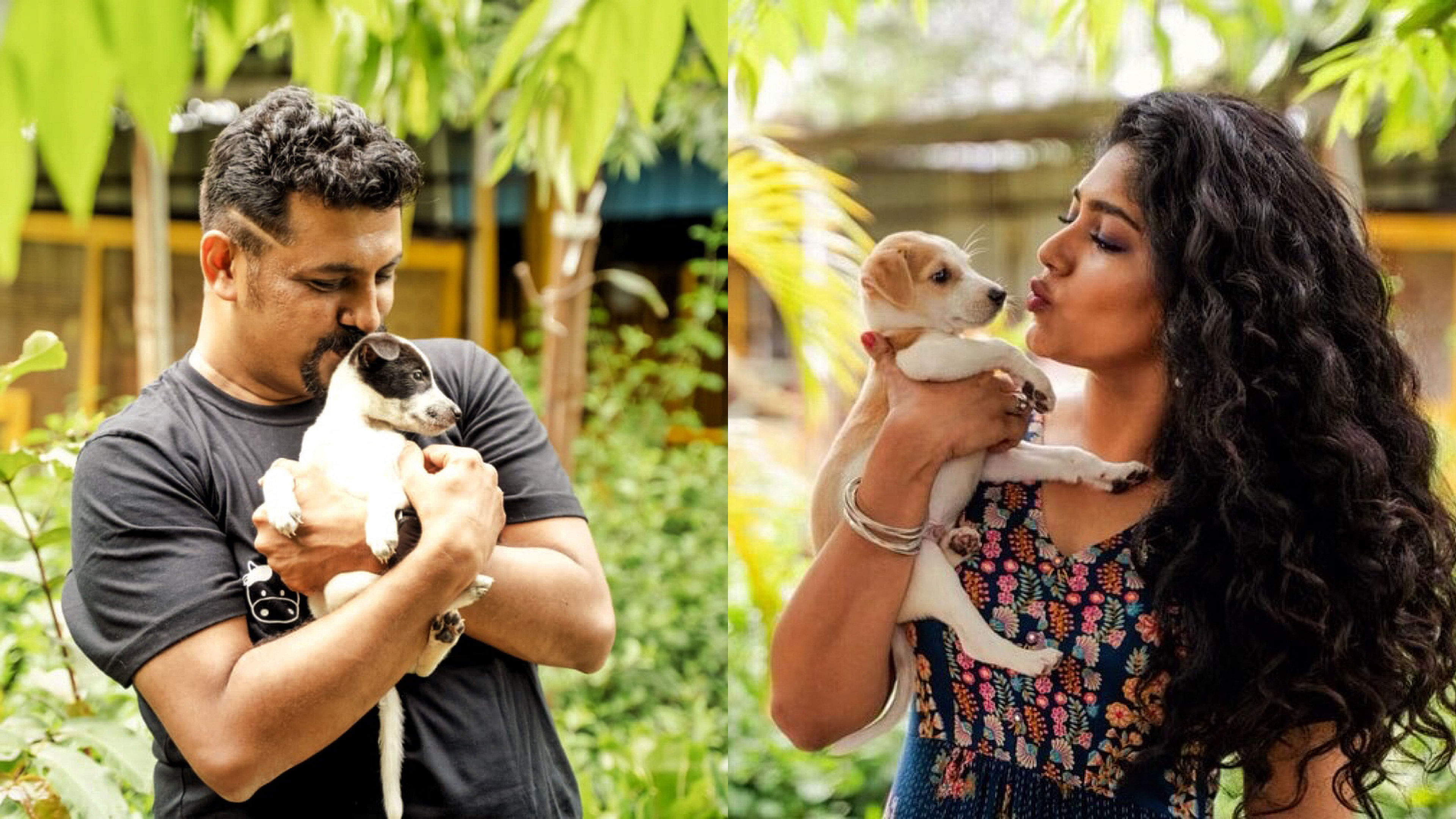 Raghu Dixit and Samyukta with their pets.