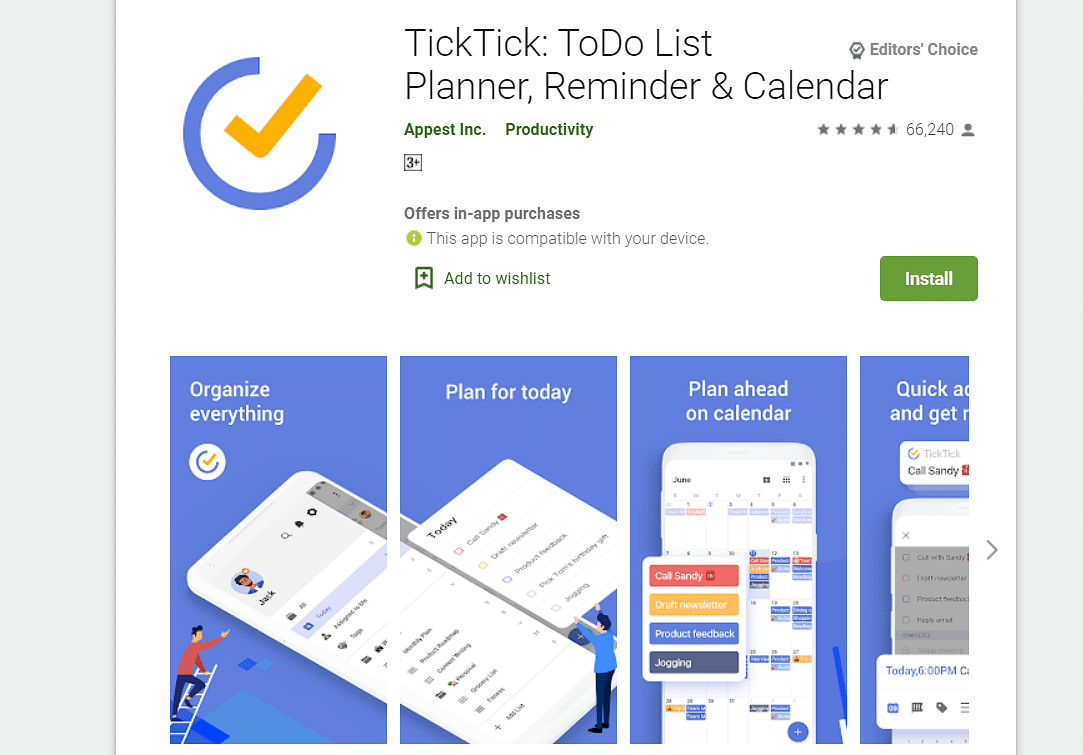 A screengrab of the TickTick app on the Google Play Store.