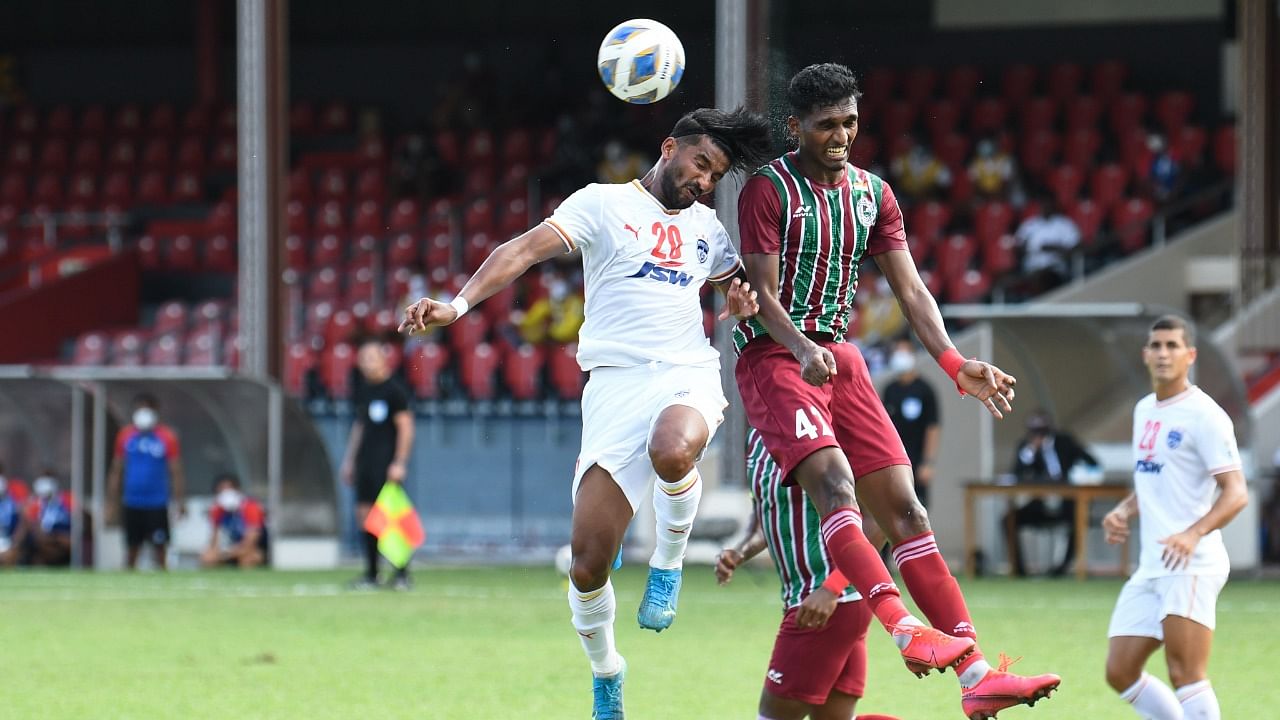 Bengaluru FC midfielder Jayesh Rane in action against ATK Mohun Bagan, at the National Stadium in Male.