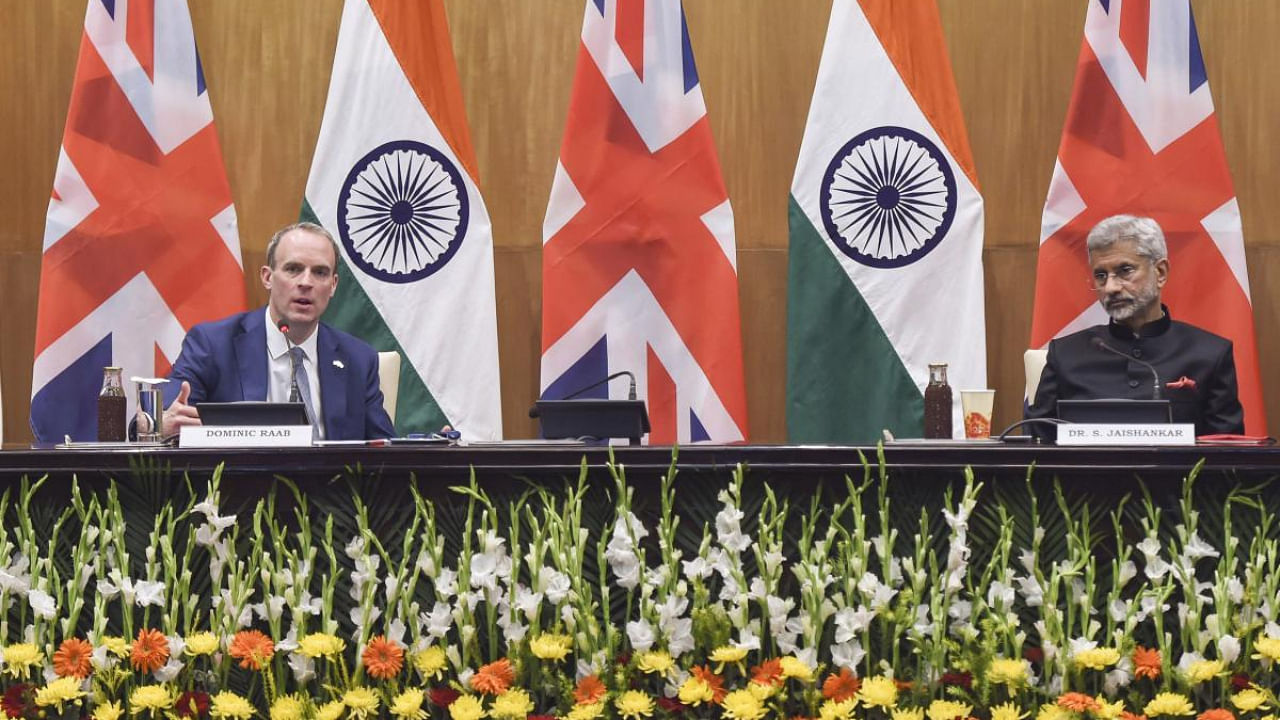 External Affairs Minister S Jaishankar with British Foreign Secretary Dominic Raab. Credit: PTI File Photo