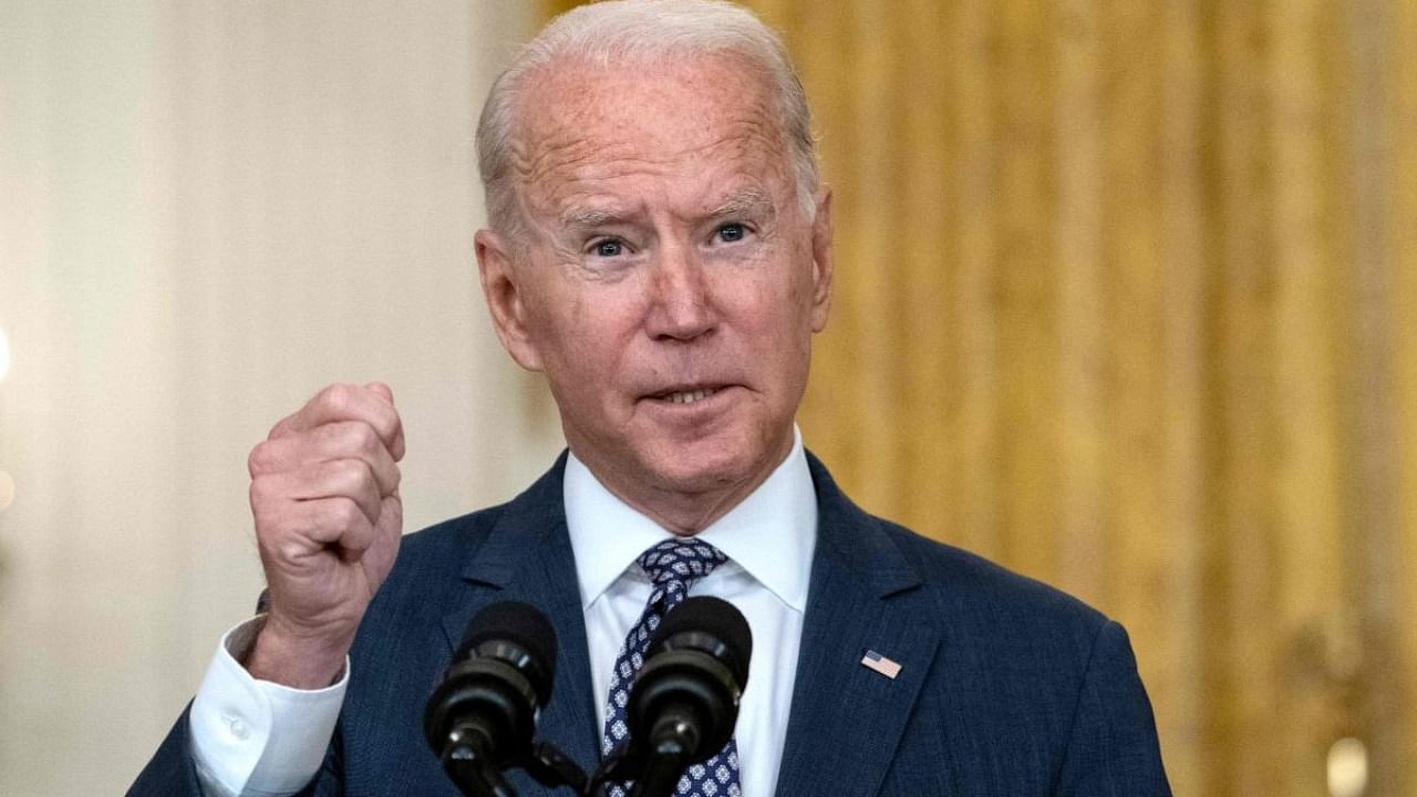 US President Joe Biden responds to questions about the ongoing US military evacuations of US citizens and vulnerable Afghans, in the East Room of the White House in Washington, DC. Credit: AFP Photo