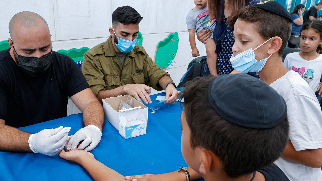 Israeli children undergo Covid-19 antibody testing in the coastal city of Netanya. Credit: AFP Photo
