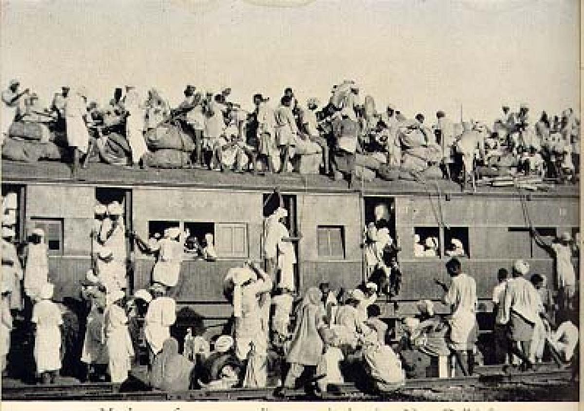 Refugees aboard an overcrowded train during the India-Pakistan partition in 1947.
