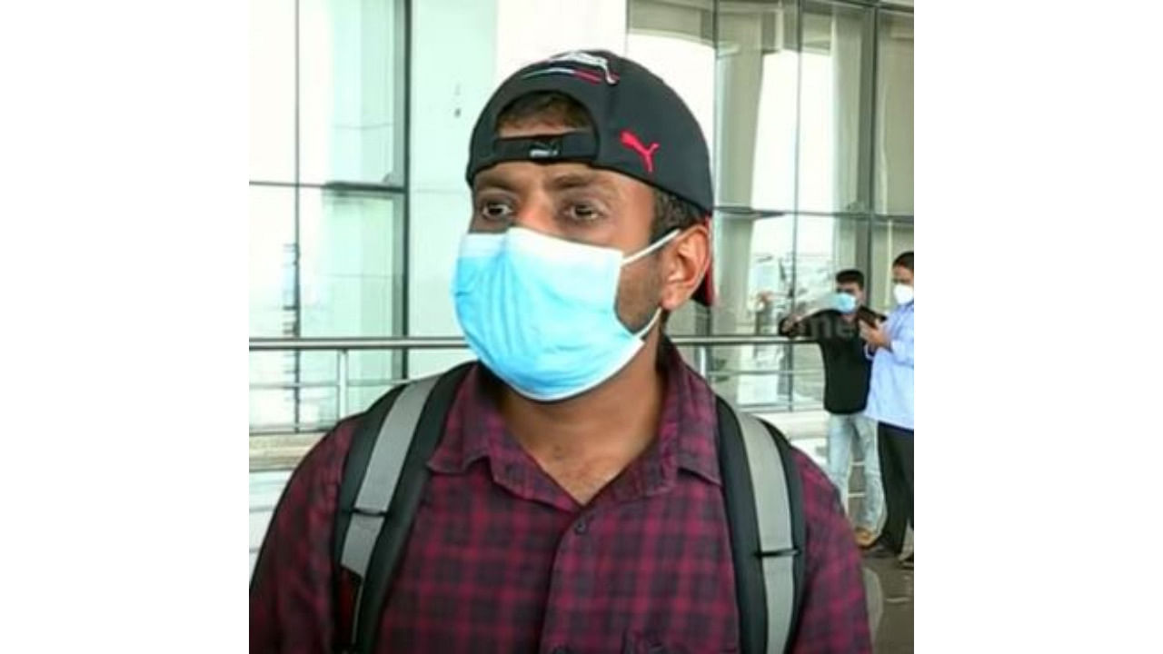 Deedil Rajeevan at Kannur international airport on arrival from Afghanistan. Credit: Special Arrangement