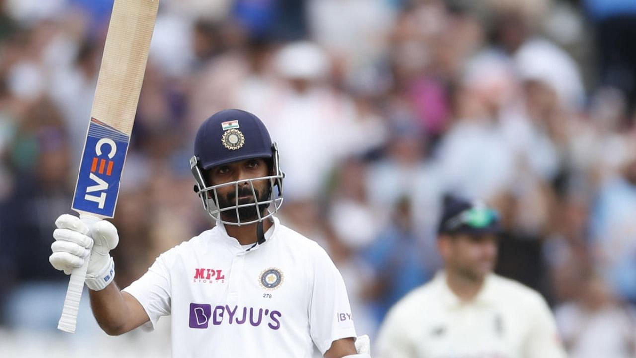 India's Ajinkya Rahane celebrates his half century at Lord's Cricket Ground. Credit: Reuters Photo