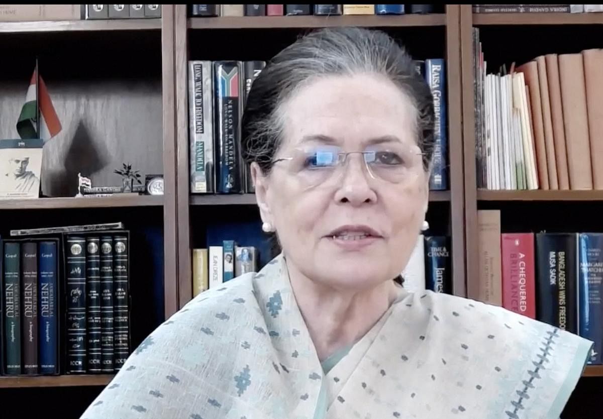 Congress leader Sonia Gandhi speaks in a video message. PTI