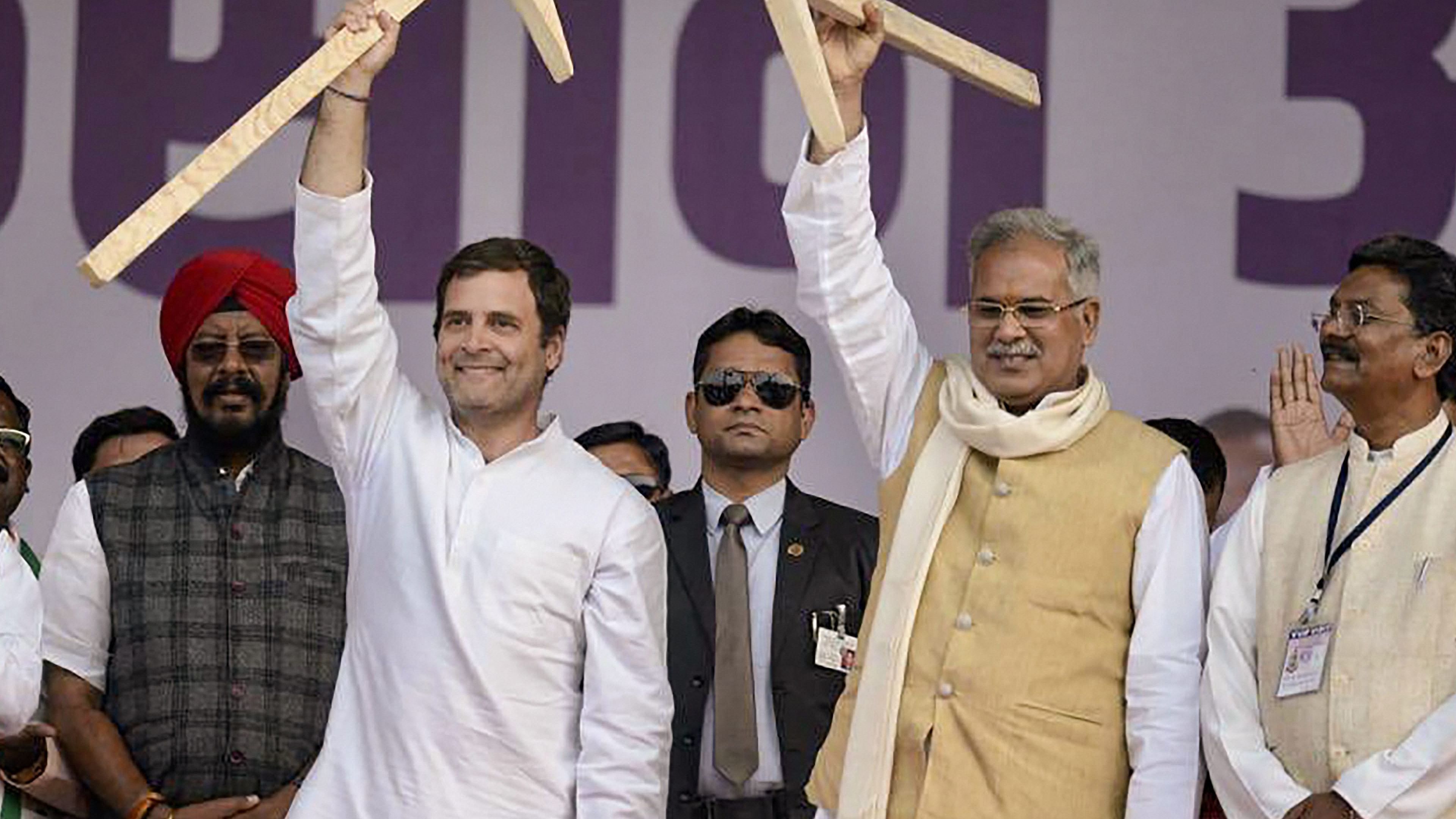 Rahul Gandhi on Tuesday held discussions with Chhattisgarh Chief Minister Bhupesh Baghel. Credit: PTI File Photo