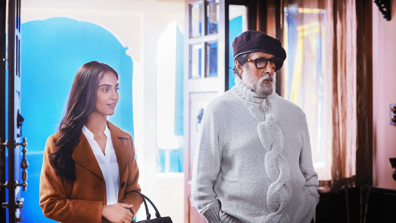 Amitabh Bachchan and Krystle D'Souza in a still from 'Chehre'. Credit: PR Handout