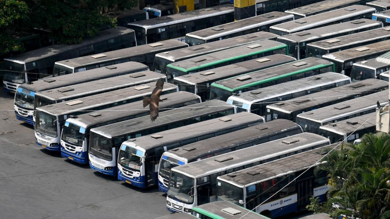 BMTC buses during the April strike. Credit: DH Photo