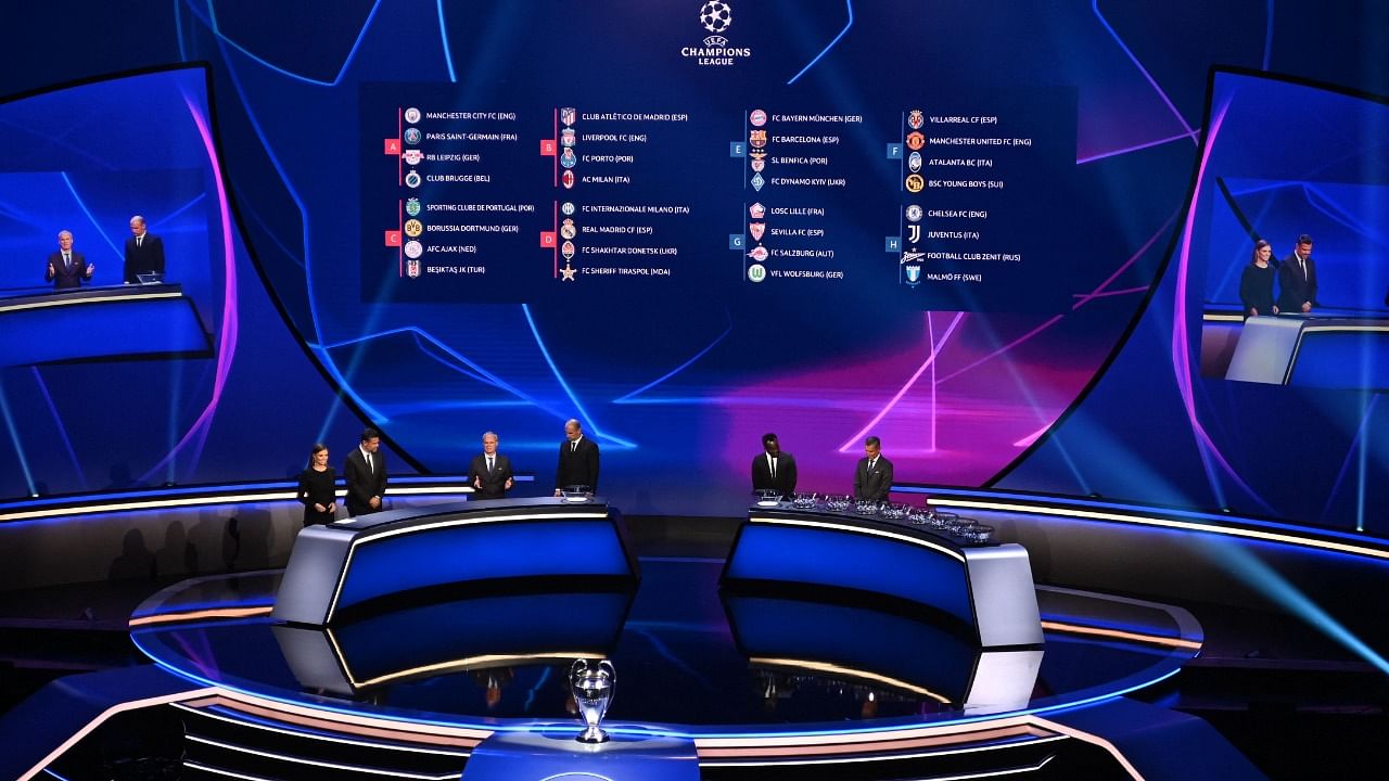 This picture shows the complete draw for the UEFA Champions League football tournament in Istanbul on August 26, 2021. Credit: AFP Photo