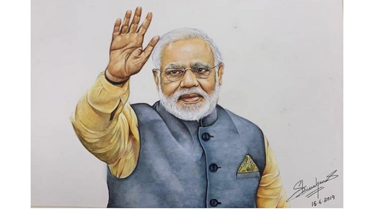 A portrait of PM Modi by Steven Harris. Credit: Twitter/@payalmehta100
