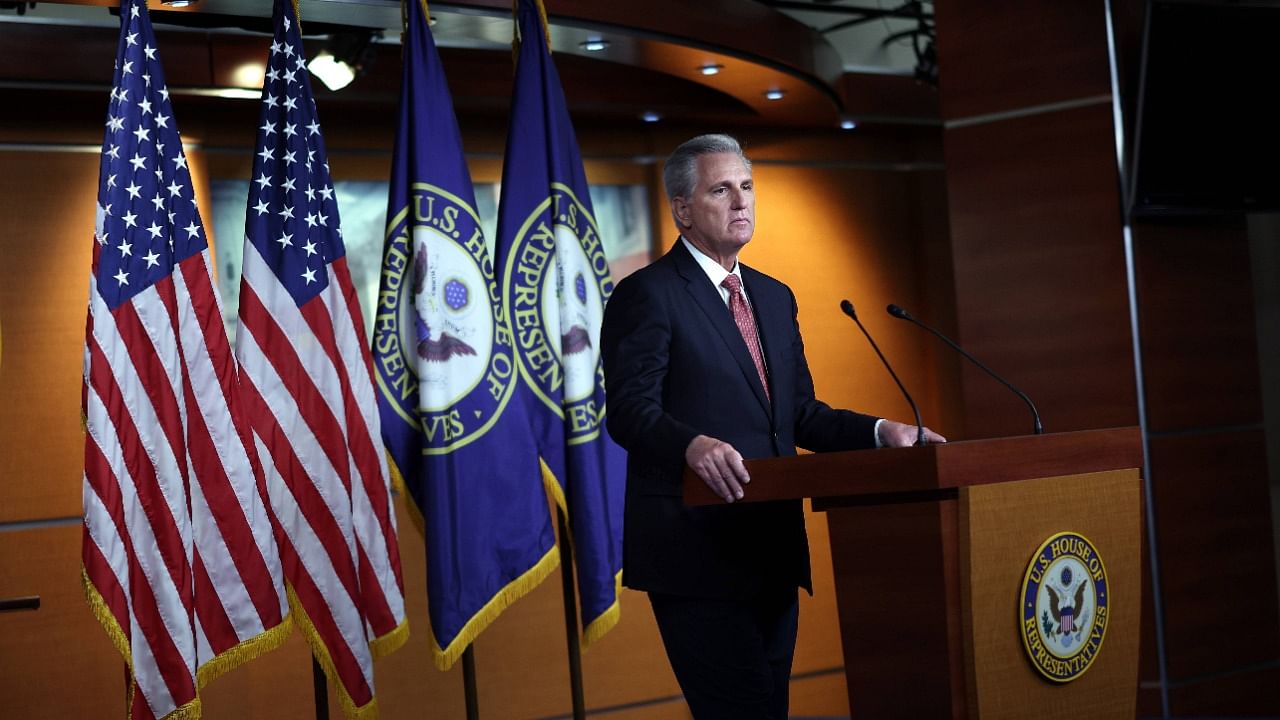 House Minority Leader Kevin McCarthy holds his weekly press conference at the US Capitol. Credit: AFP Photo