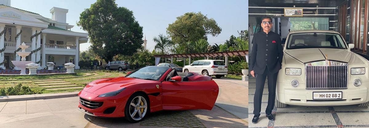 Farookh’s Ferrari Portofino was stopped by RTO officials on Sunday evening. It is priced at Rs 4.17 crore before taxes. (Right) Yousuff Sharief alias D Babu says he bought his 2007 Rolls Royce from his movie idol Amitabh Bachchan in 2019.