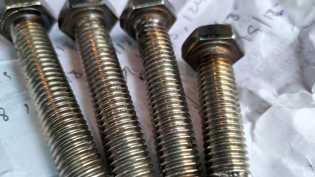 Gold worth Rs 16.21 lakh concealed in bolts (in picture) and two skating boards were seized at Mangalore International Airport on Saturday. Credit: Customs officials