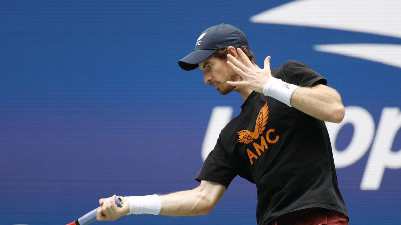 Andy Murray of Great Britain returns the ball during a practice session prior to the start of the 2021 US Open at USTA Billie Jean King National Tennis Center on August 28, 2021 in the Queens borough of New York City. Credit: AFP Photo