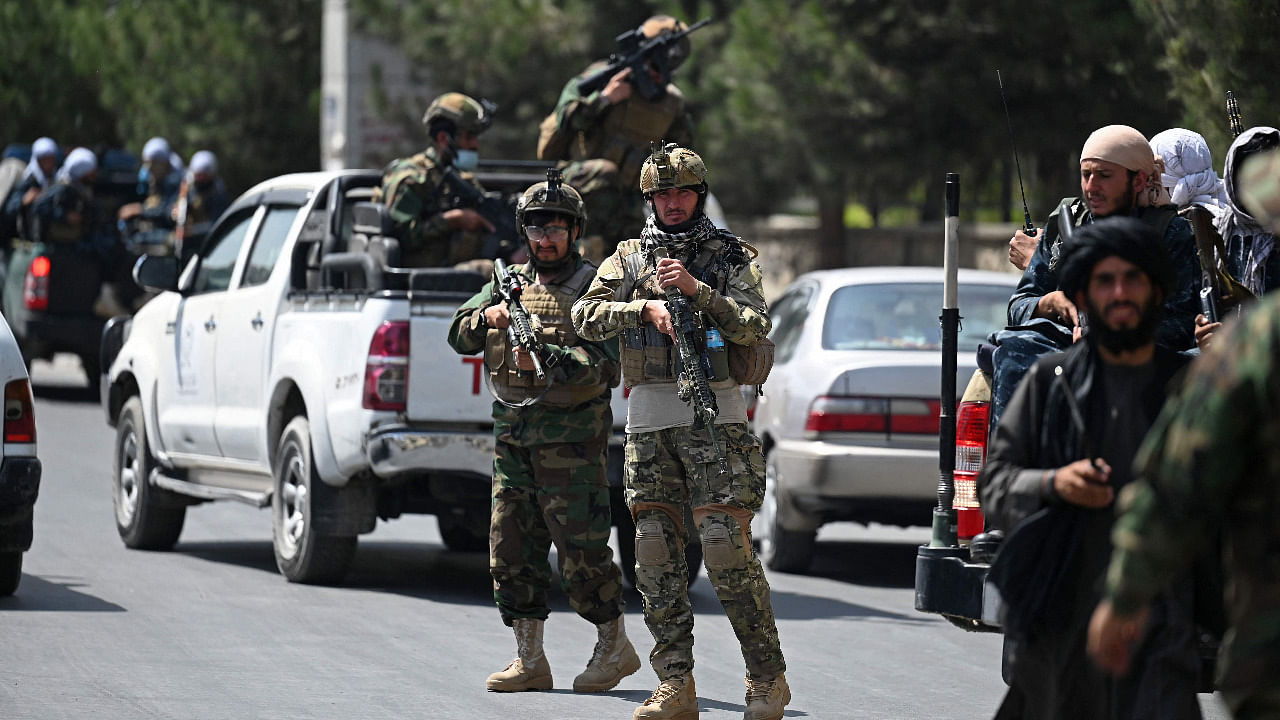 Taliban Fateh fighters, a "special forces" unit, stand guard on a street in Kabul. Credit: AFP Photo