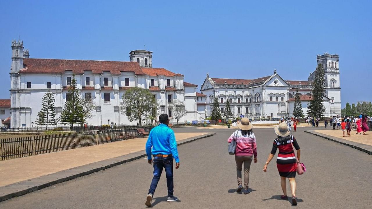 Premises of the Church and Convent of St. Francis of Asisi (L) and Se' Cathedral (R) which are part of a the Churches and Convents of Goa World Heritage Site in Old Goa. Credit: AFP Photo