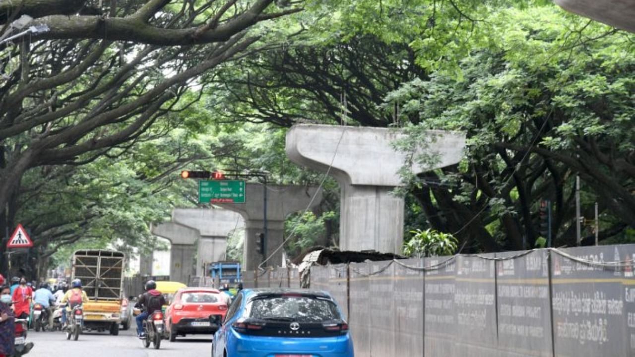 The flyover, which connects Ejipura to Kendriya Sadan with two ramps near the Water Tank junction, was supposed to be completed in November 2019. Credit: DH File Photo