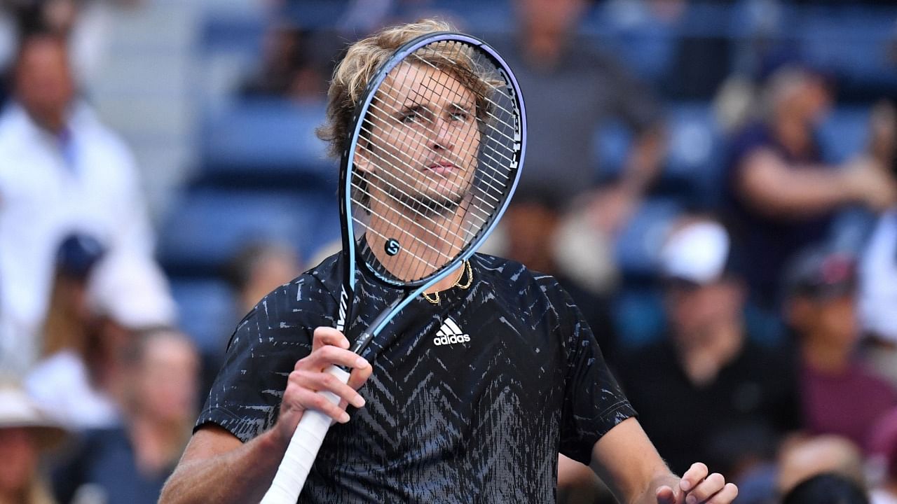 Germany's Alexander Zverev celebrates his win over Spain's Albert Ramos-Vinolas during their 2021 US Open Tennis tournament men's singles second round match at the USTA Billie Jean King National Tennis Center in New York, on September 2, 2021. Credit: AFP Photo
