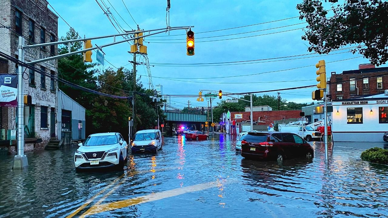 This handout picture courtesy of Dave Lucas shows the flooded area of Southwest Hoboken, New Jersey, after a night of high winds and rain from the remnants of Hurricane Ida on September 2, 2021. Credit: AFP Photo