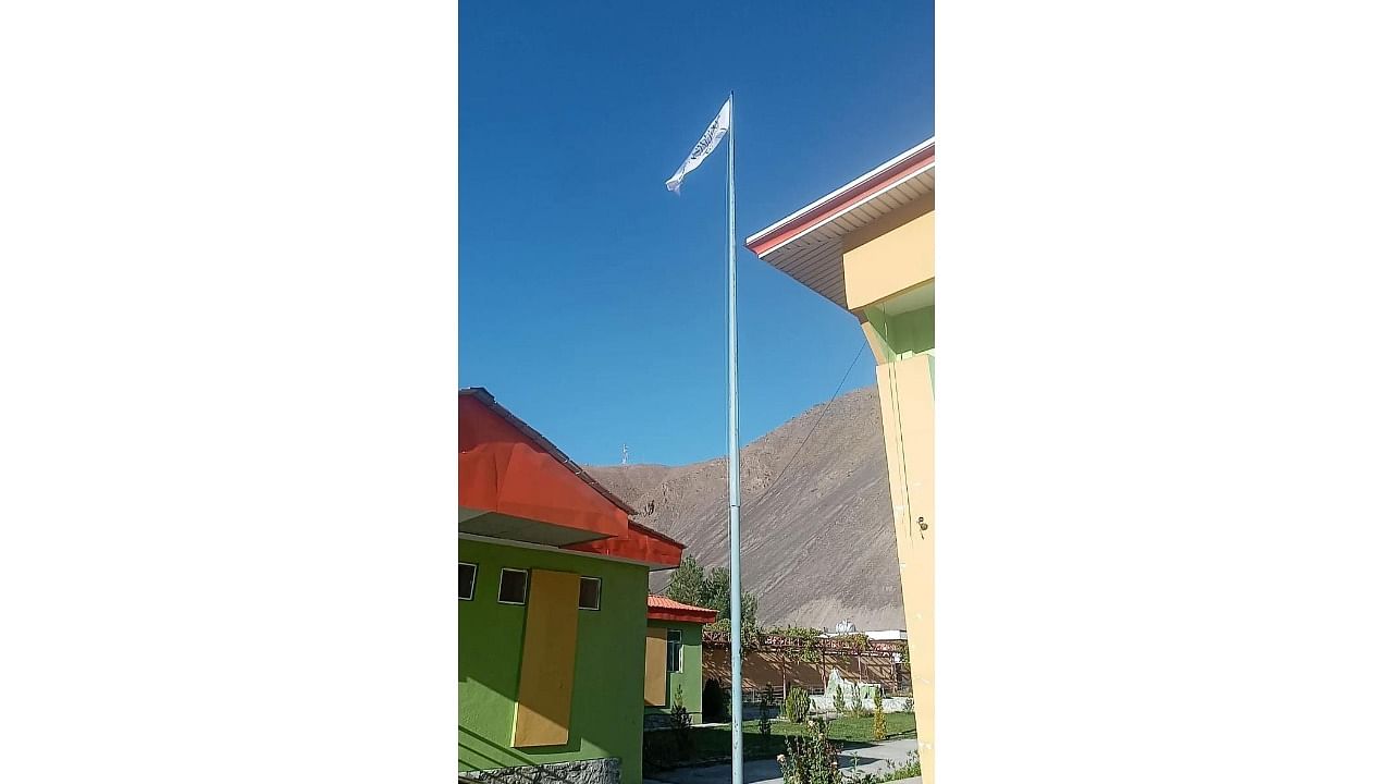 A view of a flagpole with the Taliban flag outside the provincial governor?s office in Panjshir, in this picture uploaded to social media on September 6, 2021. Credit: Social media handout/via Reuters