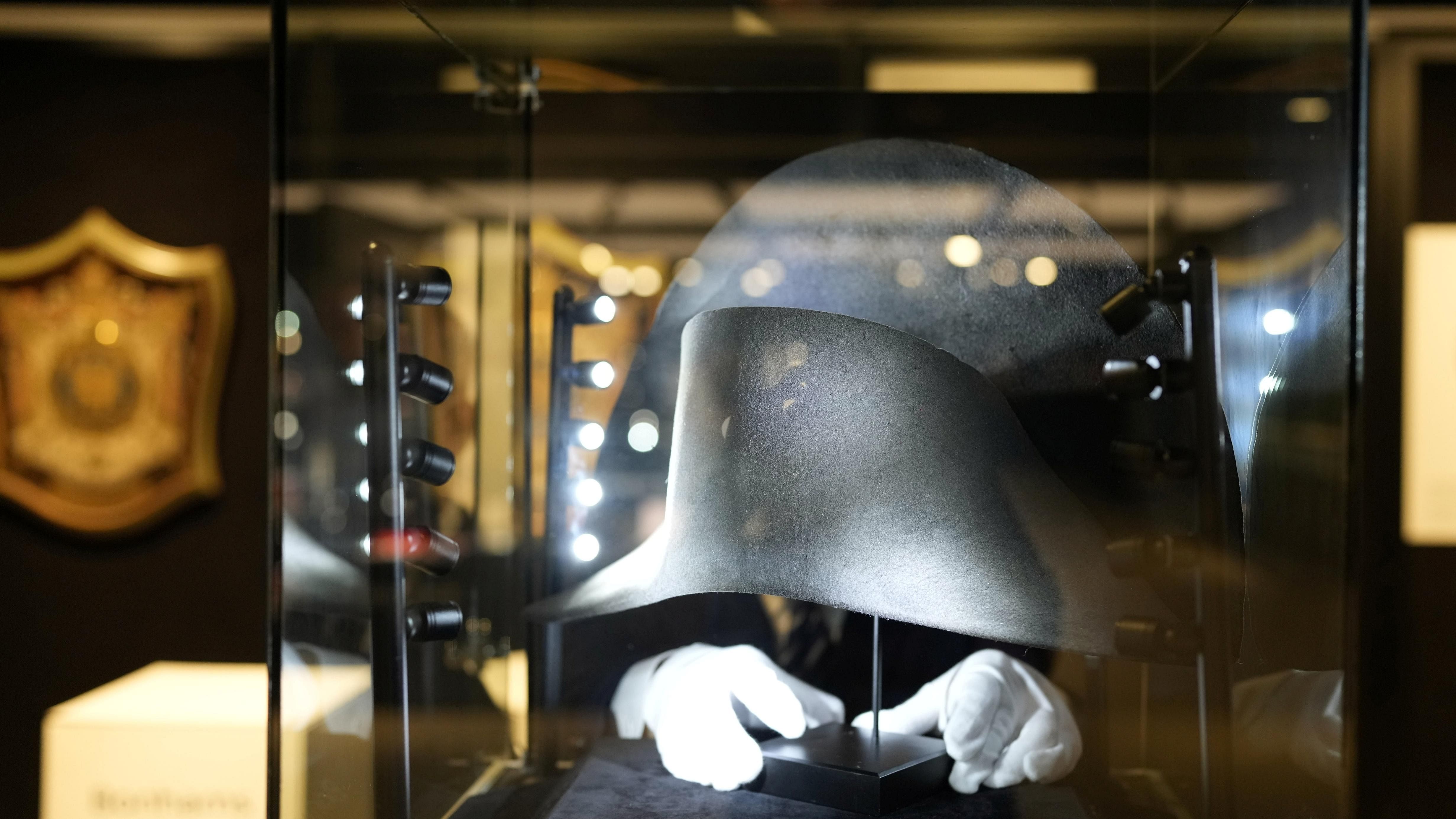 A bicorne winter campaign hat which belonged to late French Emperor Napoleon Bonaparte is displayed ahead of an auction at Bonhams in Hong Kong, China. Credit: Reuters Photo