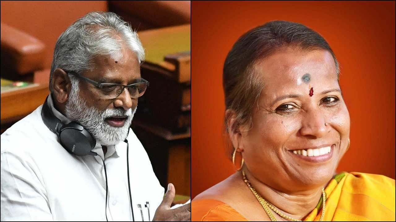 BSP MLA N Mahesh seen during the Assembly Session at Vidhan Soudha, in Bengaluru. His wife Vijaya (R). Credit: DH Photo/ Special arrangement