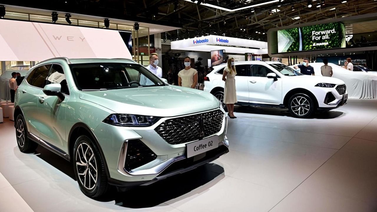 A WEY Coffee 02 car by Chinese car maker Great Wall Motors is pictured during a press preview at the International Motor Show (IAA), on September 6, 2021 in Munich, southern Germany. Credit: AFP Photo