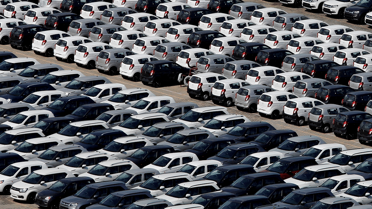 Cars parked at a Maruti Suzuki facility. Credit: Reuters Photo