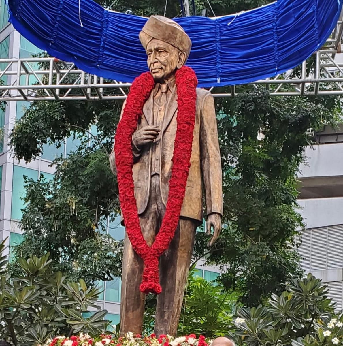 The statue stands outside The Brigade School on the Brigade Gateway campus in Rajajinagar.