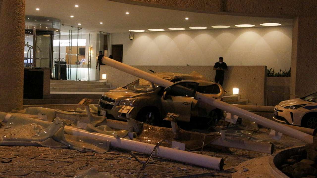 A car damaged during a quake is pictured at the Hotel Emporio in Acapulco, Mexico. Credit: Reuters Photo