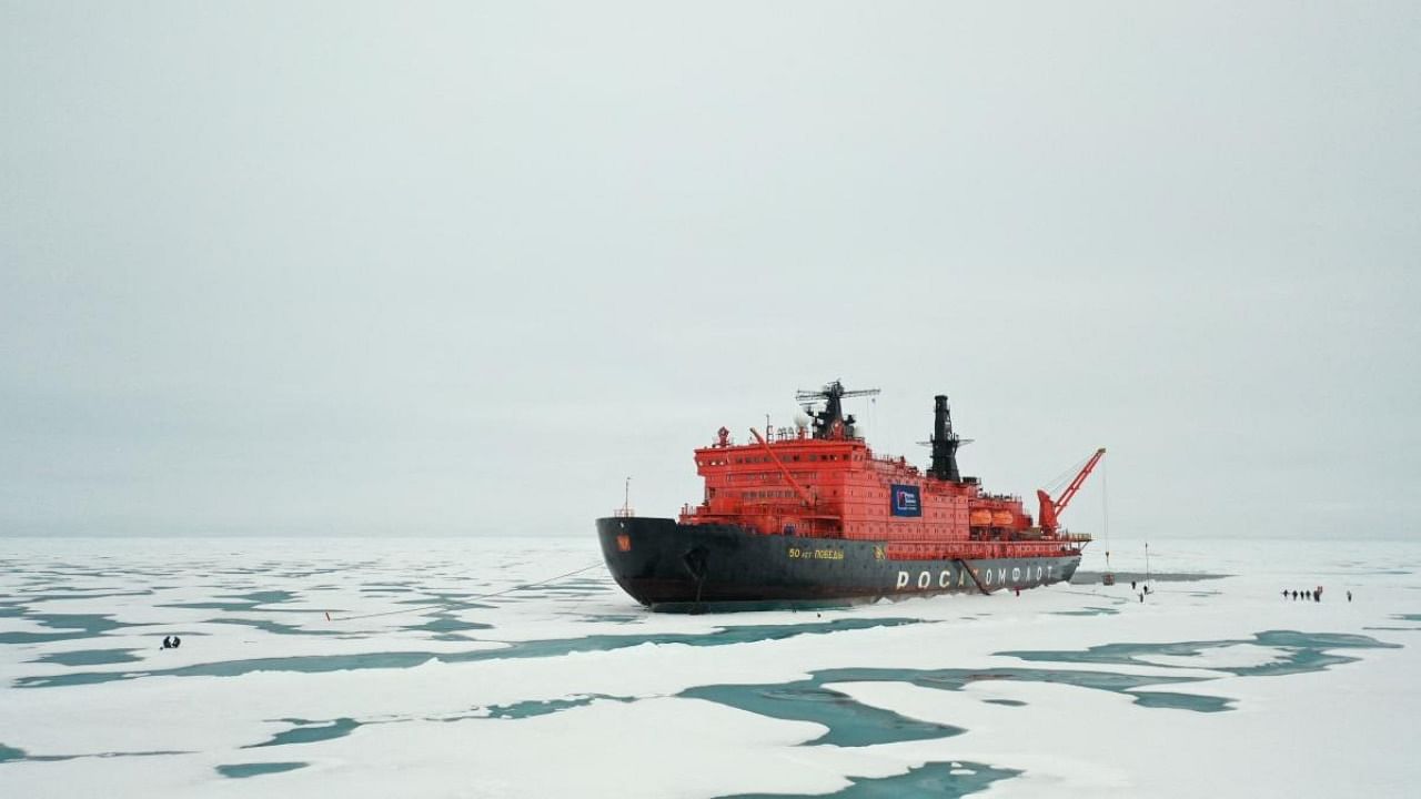 The Russian "50 Years of Victory" nuclear-powered icebreaker is seen at the North Pole. Credit: AFP Photo