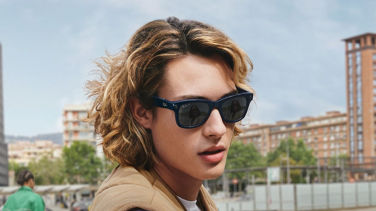 This undated image recived by AFP on Septemner 8, 2021, courtesy of Ray-Ban and Facebook, shows a model wearing smart glasses by Facebook and Ray Ban. Credit: AFP Photo/Facebook and Ray-Ban
